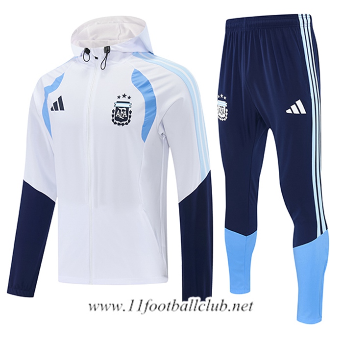 Ensemble Survetement Veste A Capuche Coupe-Vent Argentine Blanc/Bleu 2026/2027