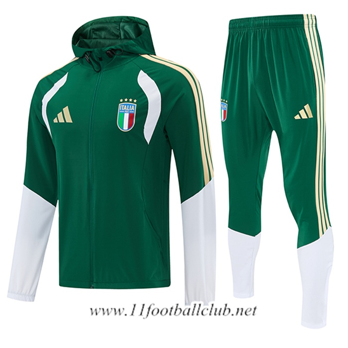 Ensemble Survetement Veste A Capuche Coupe-Vent Italie Vert/Jaune/Blanc 2026/2027