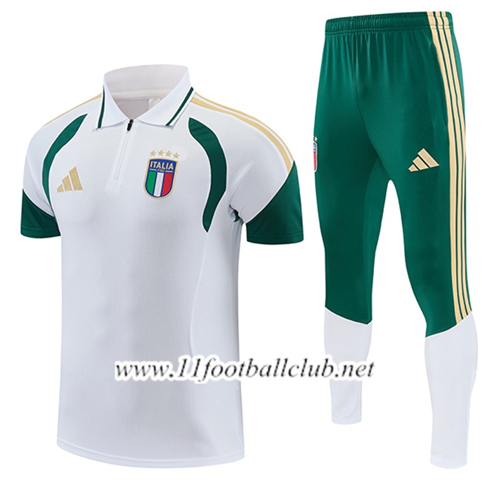 Ensemble Polo Foot Italie Blanc/Vert/Jaune 2026/2027