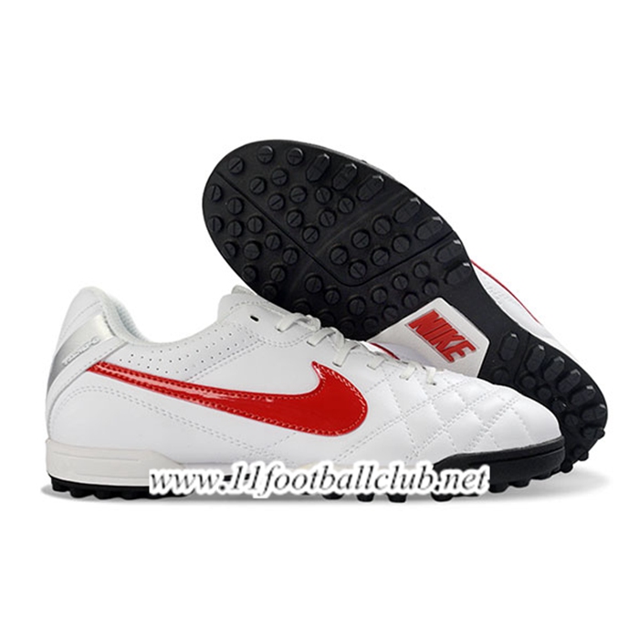 Nike Chaussures de Foot Tiempo Ligera V TF Blanc/Rouge