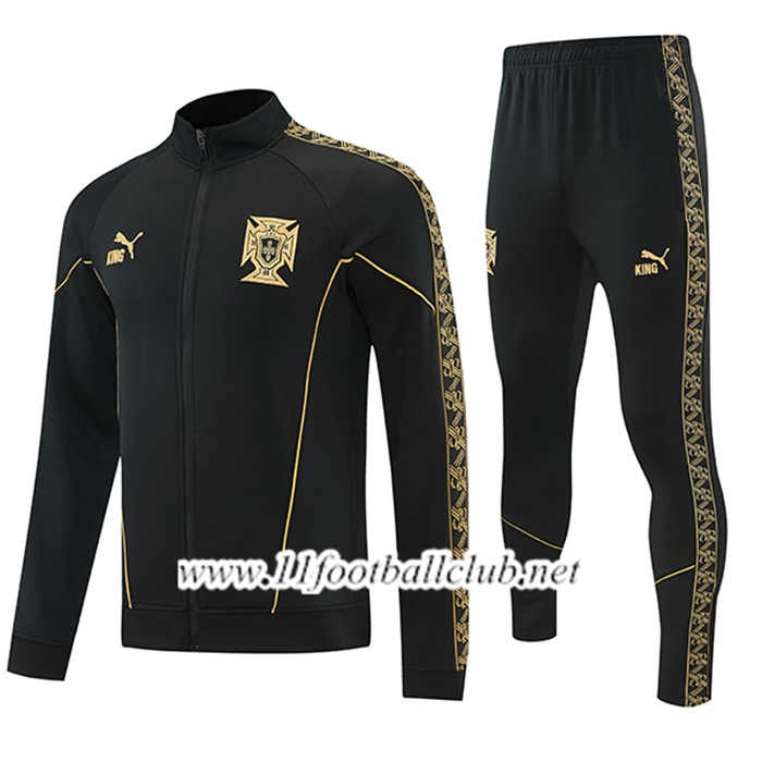 Ensemble Veste Survetement de Foot Portugal Noir/Jaune 2026/2027
