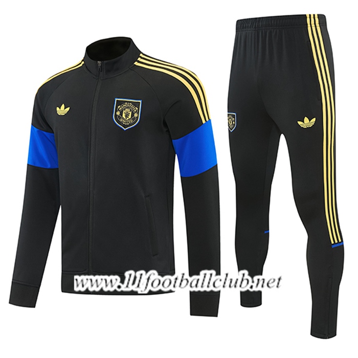 Ensemble Survetement de Foot Veste Manchester United Noir/Jaune/Bleu 2026/2027
