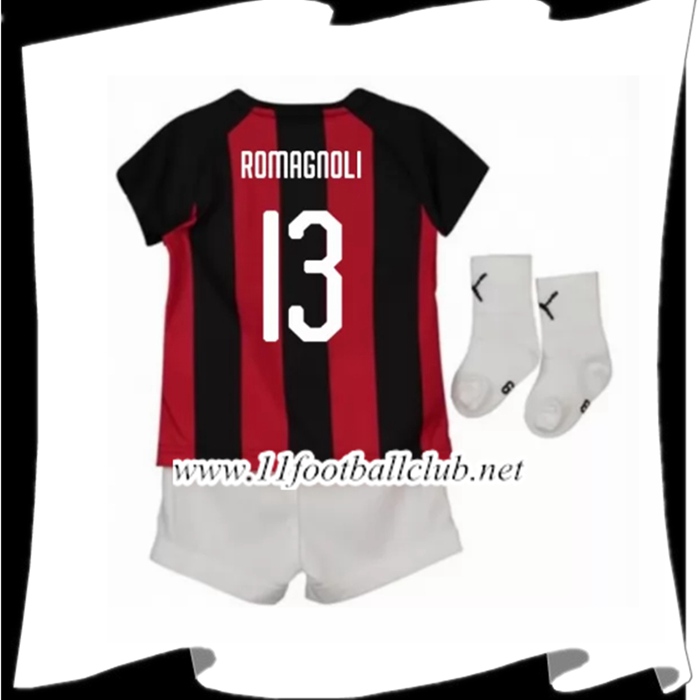 Nouveaux Maillot Du Milan AC Romagnoli 13 Enfant Domicile Rouge/Noir 2018 2019 Authentic