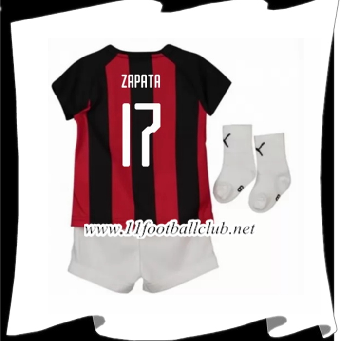 Nouveaux Maillot Foot Milan AC Zapata 17 Enfant Domicile Rouge/Noir 2018 2019 Flocage