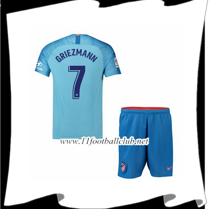 Créer Maillot Du Atletico Madrid 7 GRIEZMANN Enfant Exterieur Bleu 2018 2019 Officiel