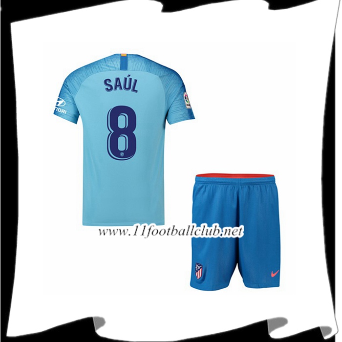 Site De Maillot De Foot Du Atletico Madrid 8 SAUL Enfant Exterieur Bleu 2018 2019 Authentic