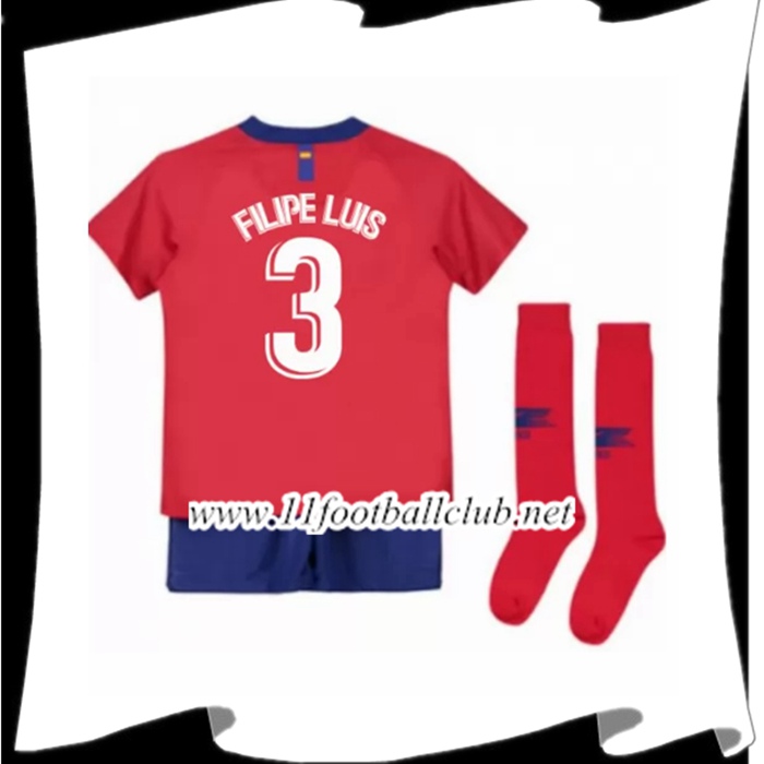 Nouveau Maillot De Foot Atletico Madrid Filipe Luis 3 Enfant Domicile Rouge et Blanc 2018 2019 Personnalisable