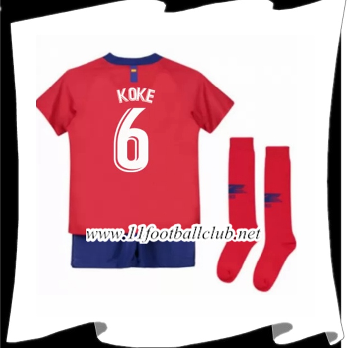Nouveau Le Maillot De Atletico Madrid Koke 6 Enfant Domicile Rouge et Blanc 2018 2019 Personnalisé