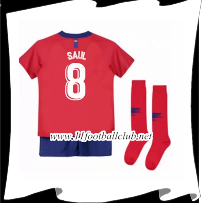 Nouveaux Maillot De Foot Atletico Madrid Saul 8 Enfant Domicile Rouge et Blanc 2018 2019 Floqué