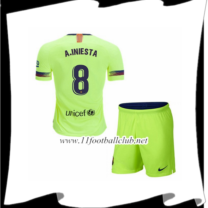 Jeu De Maillot Barcelone 8 A.Iniesta Enfant Exterieur Jaune éclair 2018 2019 Floqué