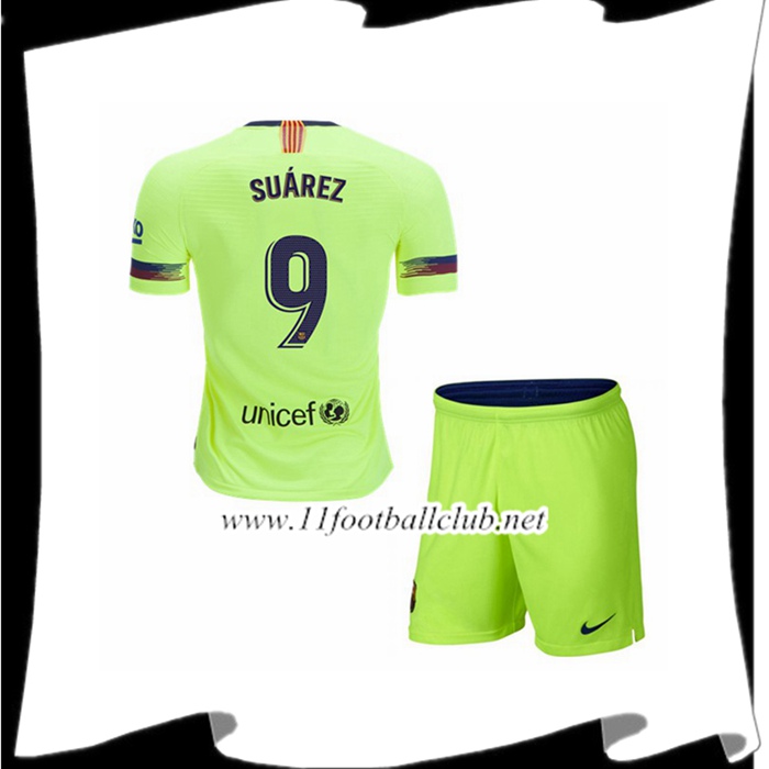 Magasin Maillot De Foot Barcelone 9 SUAREZ Enfant Exterieur Jaune éclair 2018 2019 Vintage
