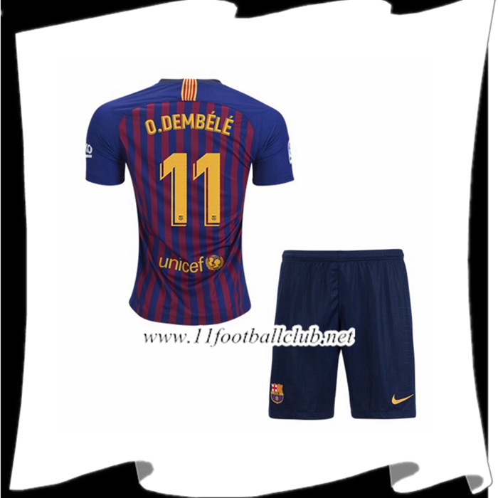 Boutique De Maillot Foot Barcelone 11 O.DEMBELE Enfant Domicile Rouge et Bleu 2018 2019 Flocage
