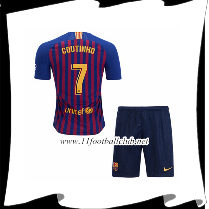 Magasin De Maillot De Foot Du Barcelone 7 Coutinho Enfant Domicile Rouge et Bleu 2018 2019 Personnalisé