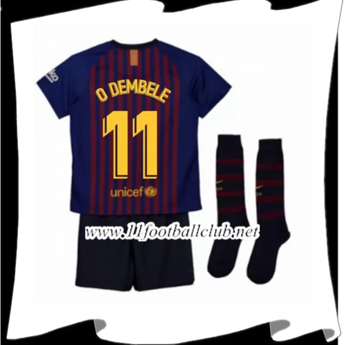 Nouveaux Maillot Foot Barcelone Ousmane 11 Enfant Domicile Rouge et Bleu 2018 2019 Floqué