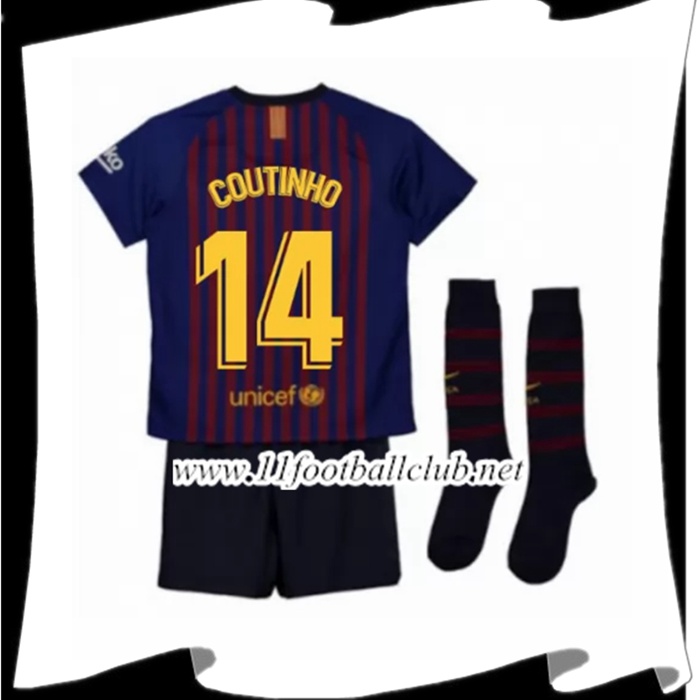 Nouveau Le Maillot De Barcelone Coutinho 14 Enfant Domicile Rouge et Bleu 2018 2019 Vintage