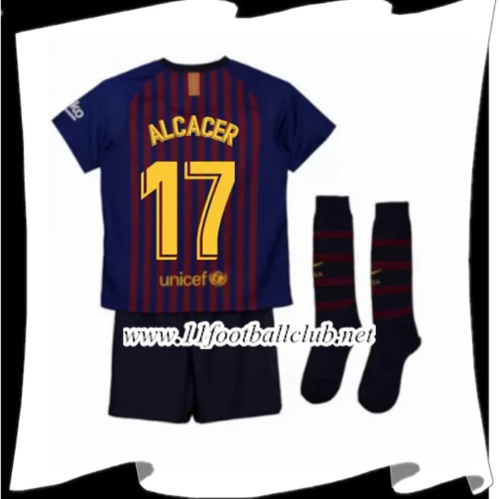 Nouveaux Les Maillots Du Barcelone Alcacer 17 Enfant Domicile Rouge et Bleu 2018 2019 Flocage