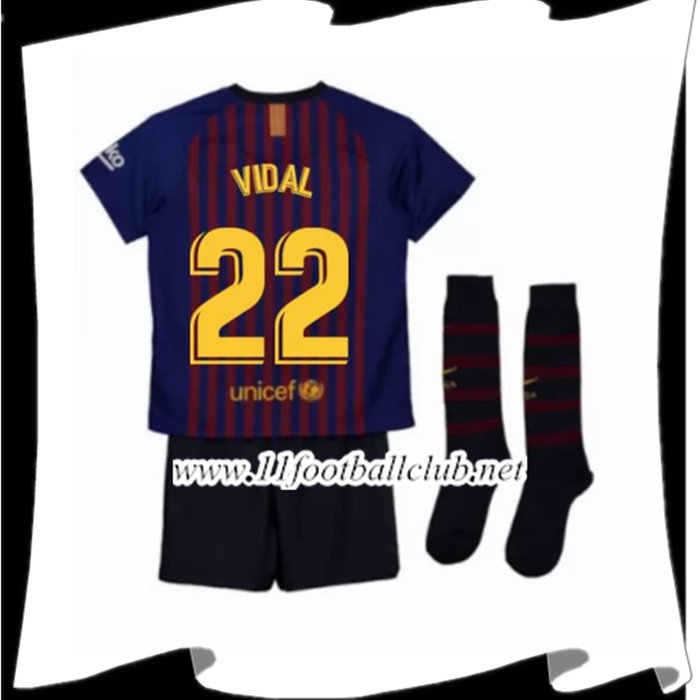 Nouveau Maillot De Barcelone Vidal 22 Enfant Domicile Rouge et Bleu 2018 2019 Officiel