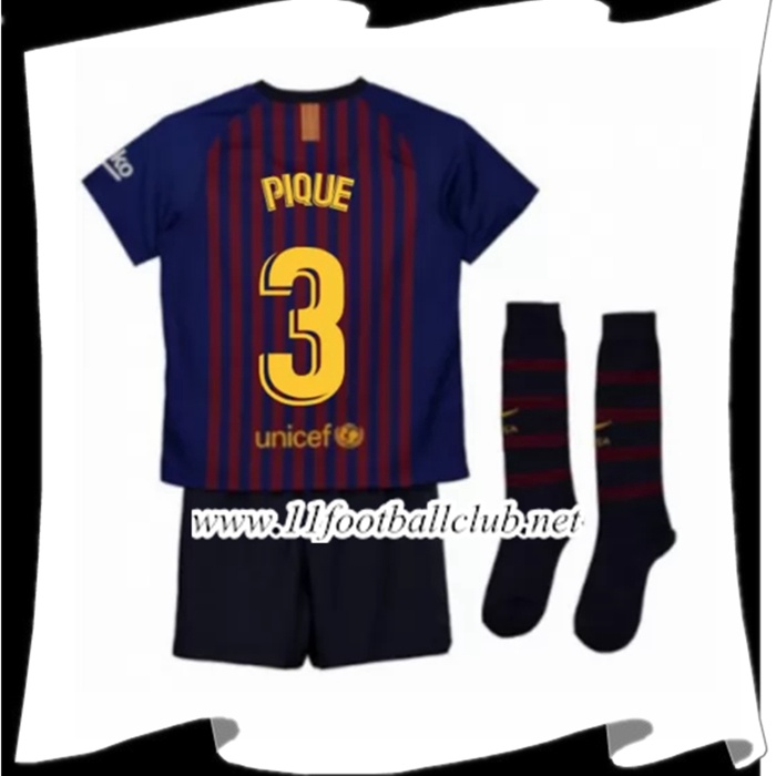Nouveau Maillot De Foot Du Barcelone Pique 3 Enfant Domicile Rouge et Bleu 2018 2019 Personnalisable