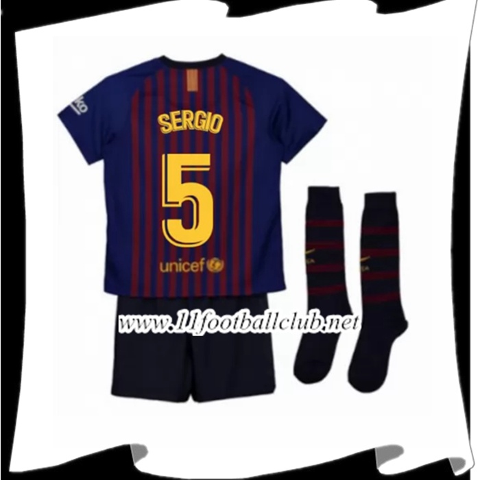 Nouveau Les Maillots Du Barcelone Sergio 5 Enfant Domicile Rouge et Bleu 2018 2019 Personnalisé