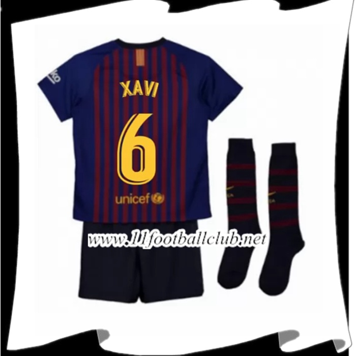 Nouveaux Maillot Barcelone Xavi 6 Enfant Domicile Rouge et Bleu 2018 2019 Authentic