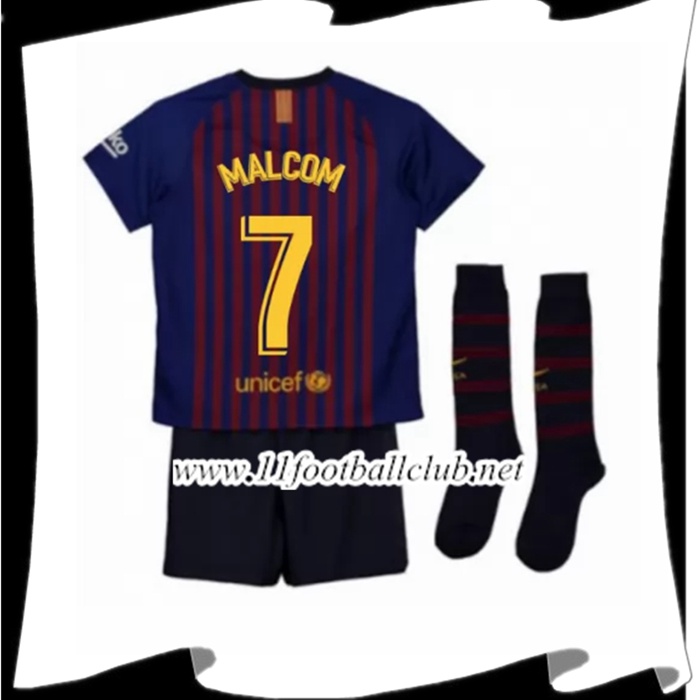 Nouveau Maillot Foot Barcelone Malcom 7 Enfant Domicile Rouge et Bleu 2018 2019 Vintage