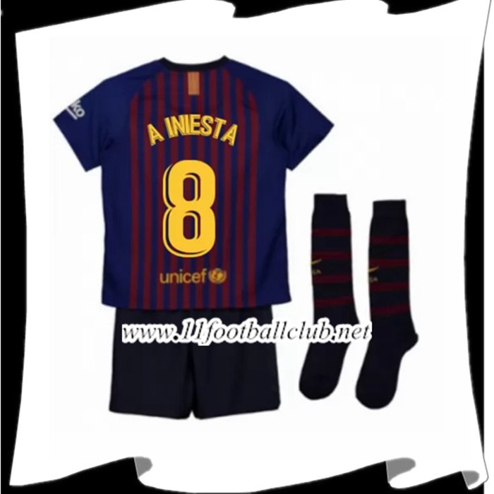 Nouveaux Maillot De Barcelone Iniesta 8 Enfant Domicile Rouge et Bleu 2018 2019 Junior