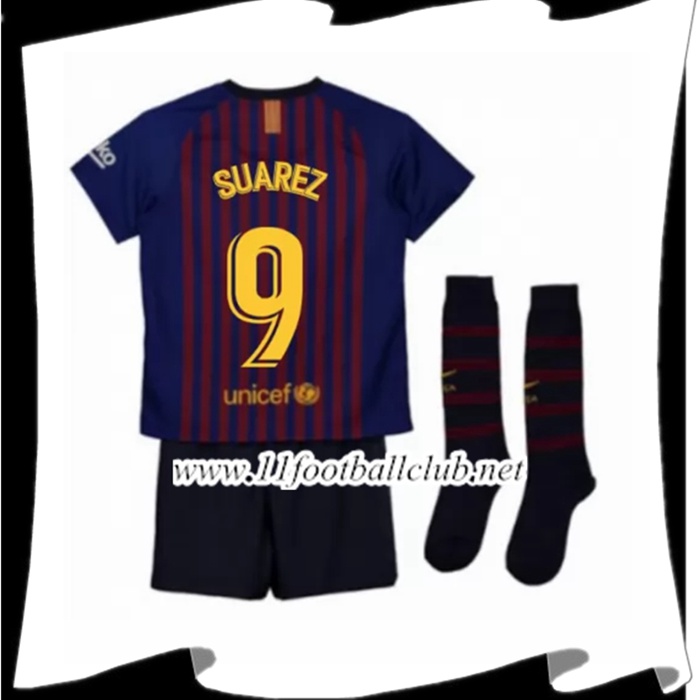 Nouveau Maillot Barcelone Suarez 9 Enfant Domicile Rouge et Bleu 2018 2019 Officiel