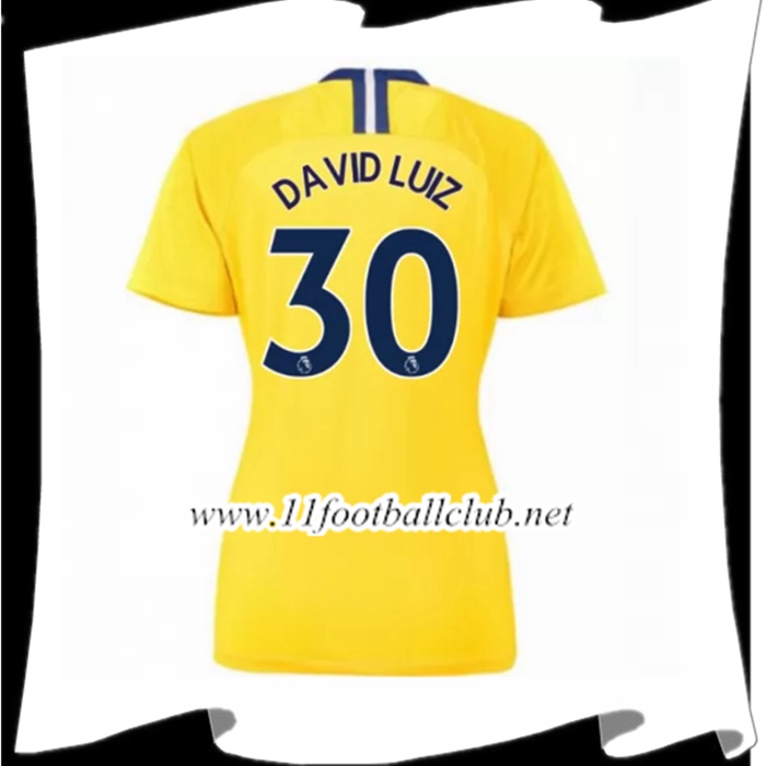 Nouveau Maillot De Foot Chelsea David Luiz 30 Femme Exterieur Jaune 2018 2019 Officiel