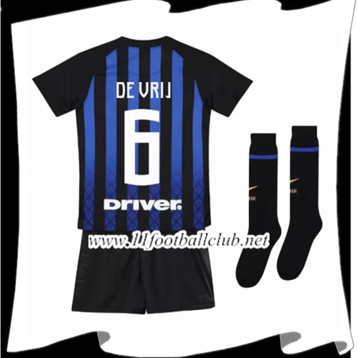 Nouveau Maillot De Foot Inter Milan De Vrij 6 Enfant Domicile Bleu/Noir 2018 2019 Personnalisable