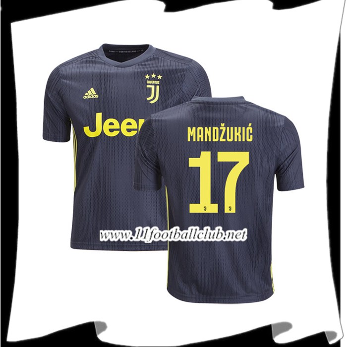Boutique Maillot De Foot Juventus Mandukic 17 Third Gris foncé 2018 2019 Vintage