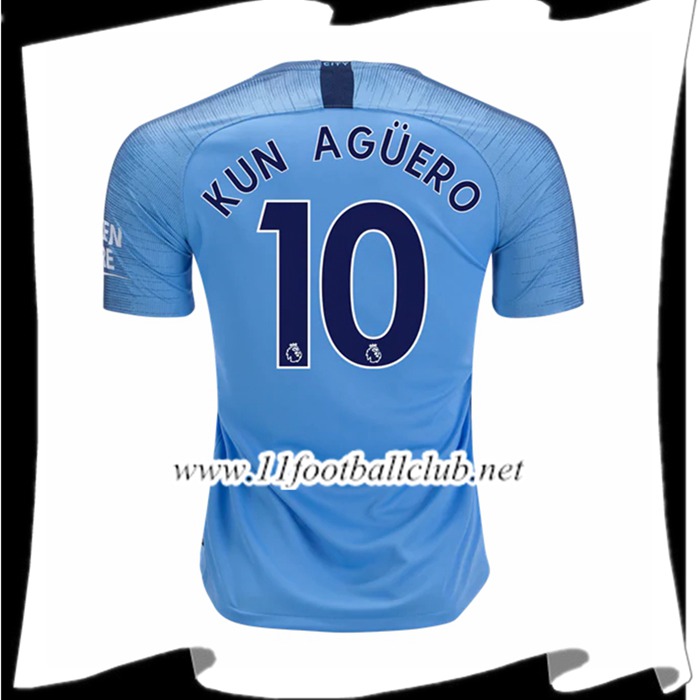 Nouveaux Maillot De Foot Du Manchester City Sergio Aguero 10 Domicile Bleu clair 2018 2019 Junior