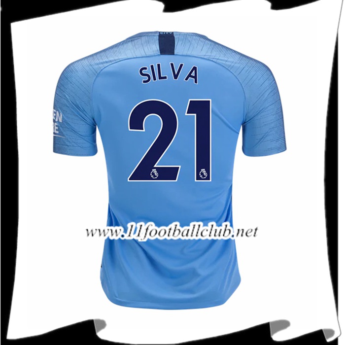 Nouveaux Le Maillot Du Manchester City David Silva 21 Domicile Bleu clair 2018 2019 Authentic