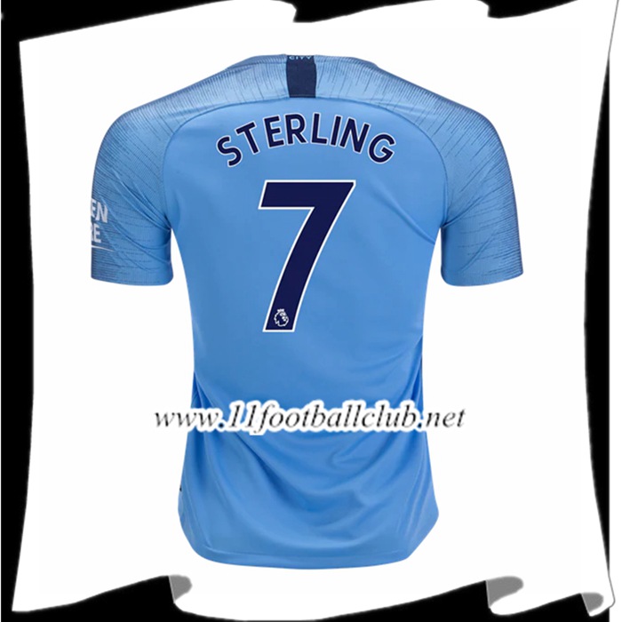 Nouveaux Les Maillots Du Manchester City Raheem Sterling 7 Domicile Bleu clair 2018 2019 Floqué