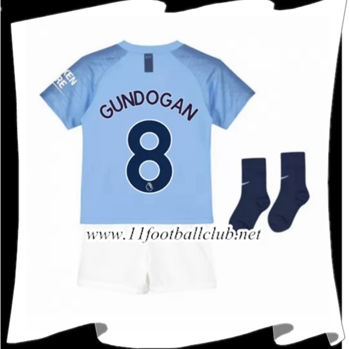 Nouveau Le Maillot Du Manchester City Gundogan 8 Enfant Domicile Bleu clair 2018 2019 Personnalisé
