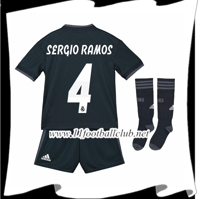 Nouveaux Maillot De Foot Du Real Madrid Sergio Ramos 4 Enfant Exterieur Bleu foncé 2018 2019 Authentic