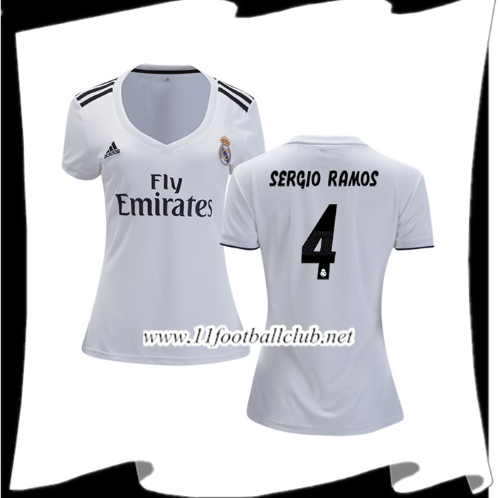 Site Maillot De Foot Du Real Madrid Sergio Ramos 4 Femme Domicile Blanc 2018 2019 Personnalisé