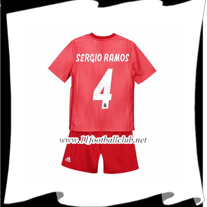 Magasin Les Maillots Du Real Madrid SERGIO RAMOS 4 Enfant Third Rouge 2018 2019 Personnalisable
