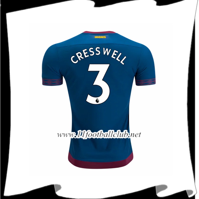 Soldes Maillot Foot West Ham United Aaron Cresswell 3 Exterieur Bleu 2018 2019 Authentic