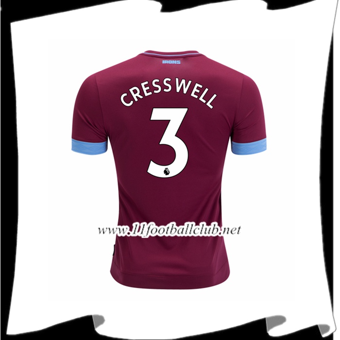 Créer Le Maillot Du West Ham United Aaron Cresswell 3 Domicile Rouge foncé 2018 2019 Authentic