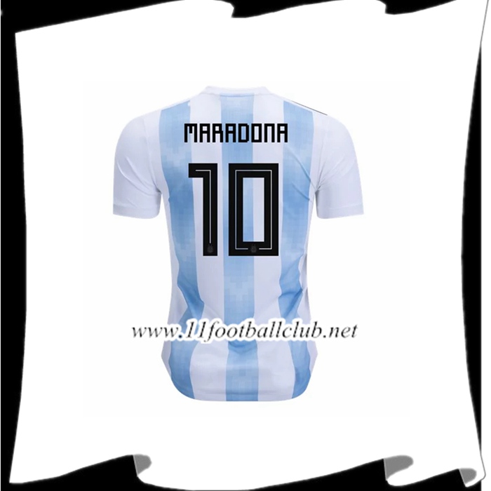Le Nouveau Maillot De Foot Argentine Diego Maradona 10 Domicile Blanc et Bleu 2018/2019