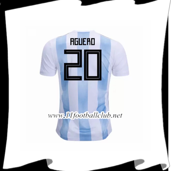 Nouveaux Maillot D Équipe De Argentine Aguero 20 Domicile Blanc et Bleu 2018 2019