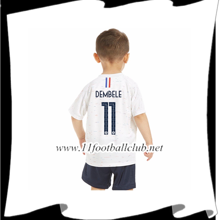 Nouveau Maillot Football France Dembele 11 Enfant Exterieur Blanc 2018 2019