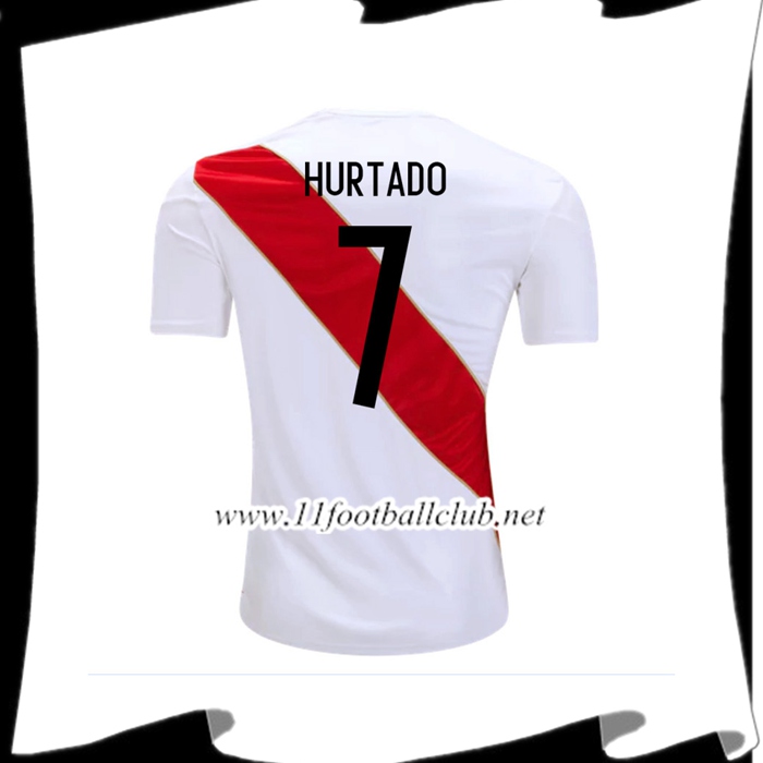 Nouveaux Maillot Football Pérou HURTADO 7 Exterieur Rouge Et Blanc 2018 2019