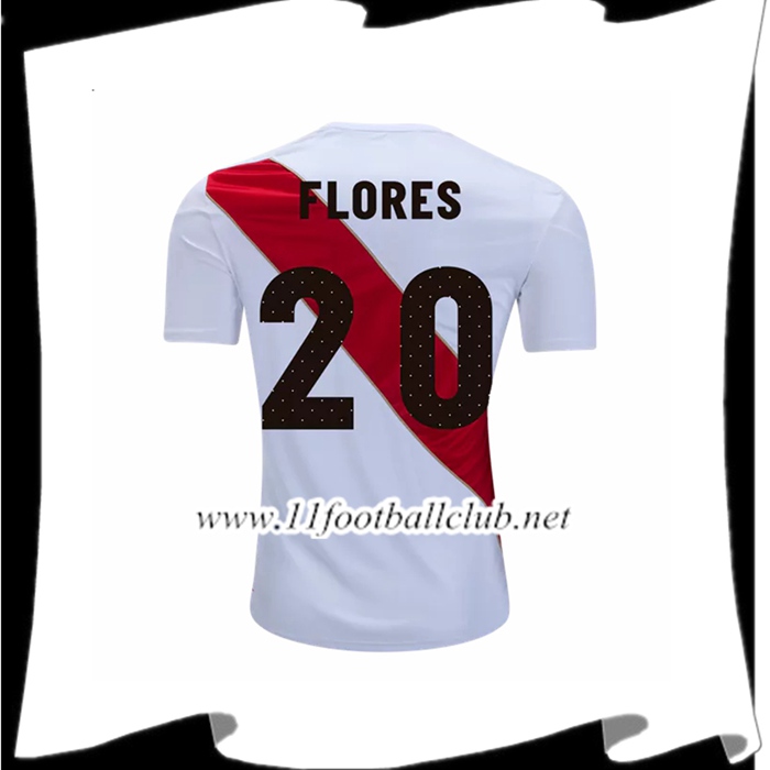 Nouveau Maillot De Foot Pérou Edison Flores 20 Domicile Blanc Et Rouge 2018 2019