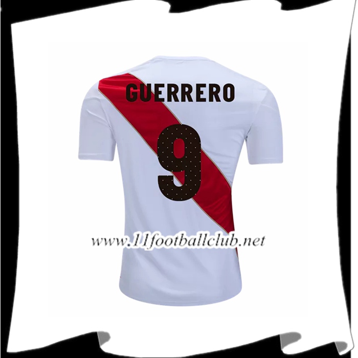 Nouveaux Maillot Football Pérou Paolo Guerrero 9 Domicile Blanc Et Rouge 2018 2019