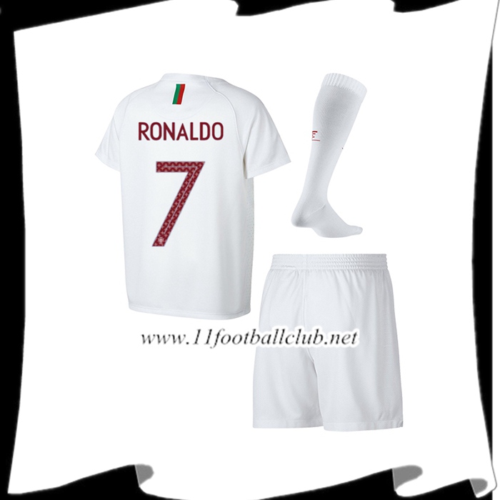 Nouveaux Maillot Foot Equipe De Portugal Ronaldo 7 Enfant Exterieur Blanc 2018 2019