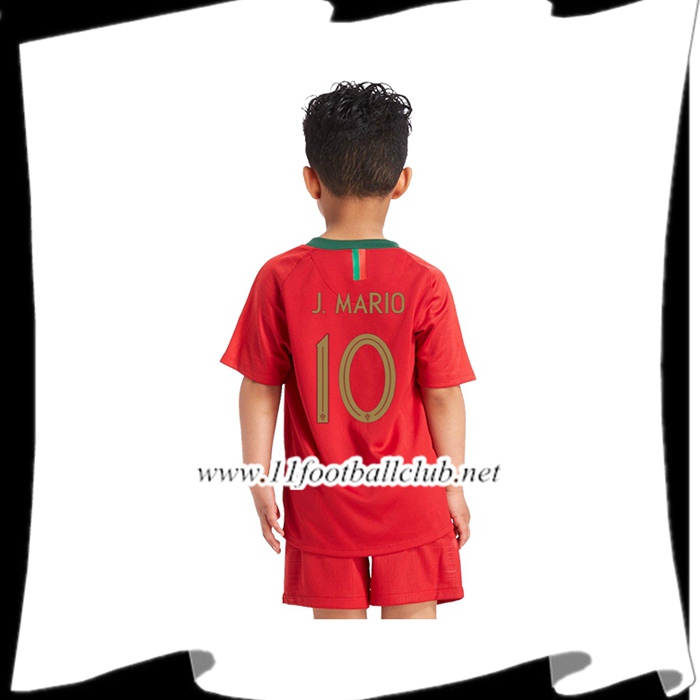 Nouveaux Maillot Equipe Portugal J.Mario 10 Enfant Domicile Rouge 2018 2019
