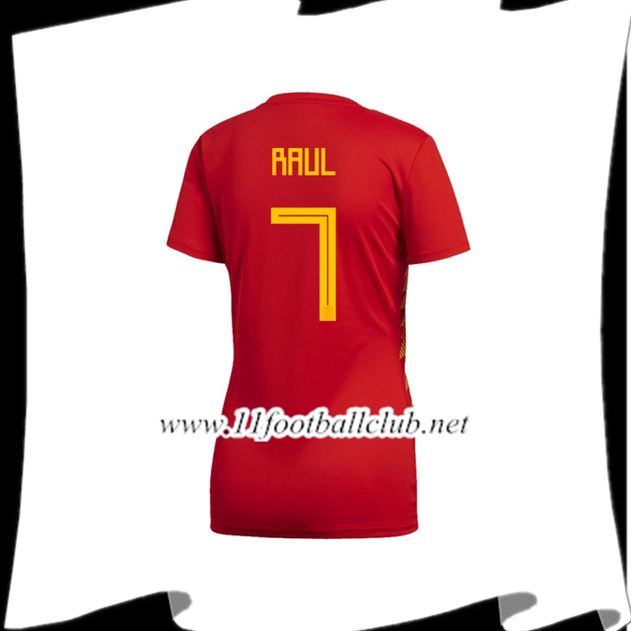 Nouveaux Maillot Football Espagne RAUL 7 Femme Domicile Rouge 2018 2019