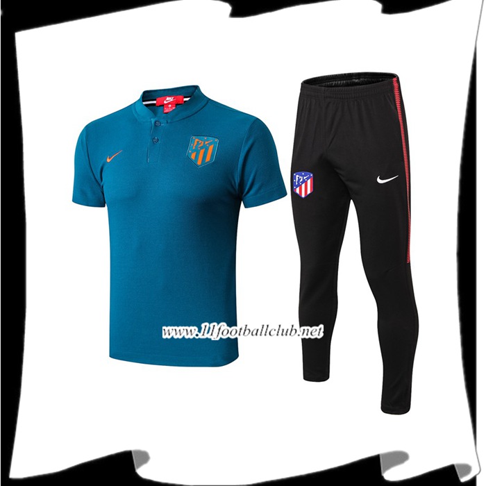 Le Nouveaux Ensemble Polo Atletico Madrid + Pantalon Bleu 2019/2020 Flocage