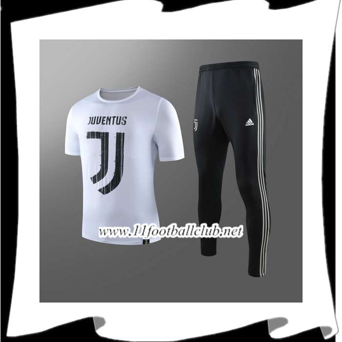 Le Nouveau Ensemble Training T-Shirts Juventus Enfant + Pantalon Noir/Blanc 2019/2020